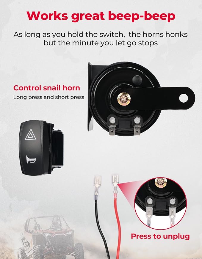 KEMIMOTO UTV Turn Signal Kit with 110D Horn, Plug and Play UTV ATV Blinker with Rocker Switch, Universal Street Legal Kit Compatible with Polaris, Can-Am, Kawasaki (Without License Plate Holder)