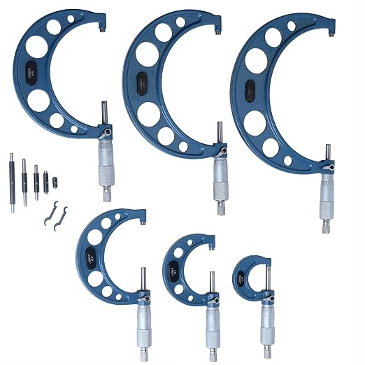 6PCS Outside Micrometer, 6” Micrometer Set, High Precision 0.0001” 0-1"/1-2"/2-3"/3-4"/4-5"/5-6" Machinist Tools, Micrometer Set, with Calibration Standard, Wrench