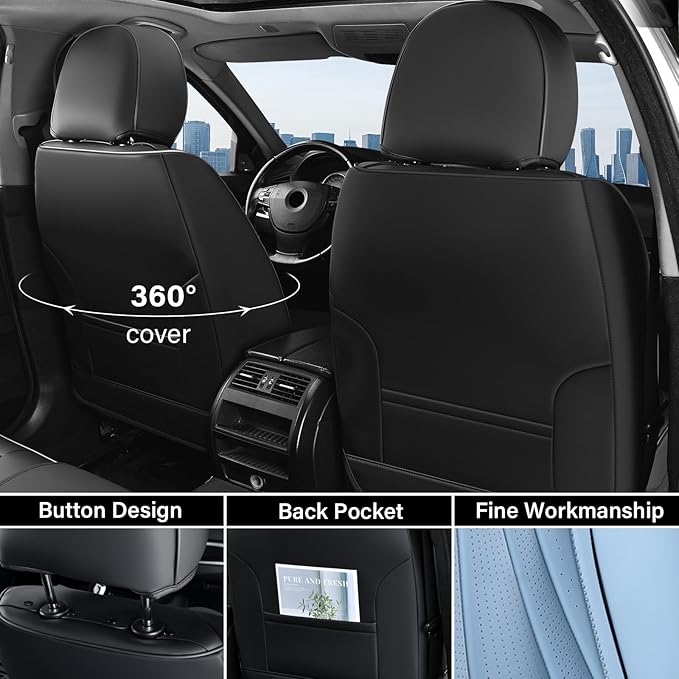 Coverado Front Seat Covers, 2 Pack Waterproof Seat Cover for Cars, Premium Leather Seat Covers, Front Seat Car Seat Protectors, Driver Car Seat Cushions Universal Fit for Most Vehicles (Black&Blue)