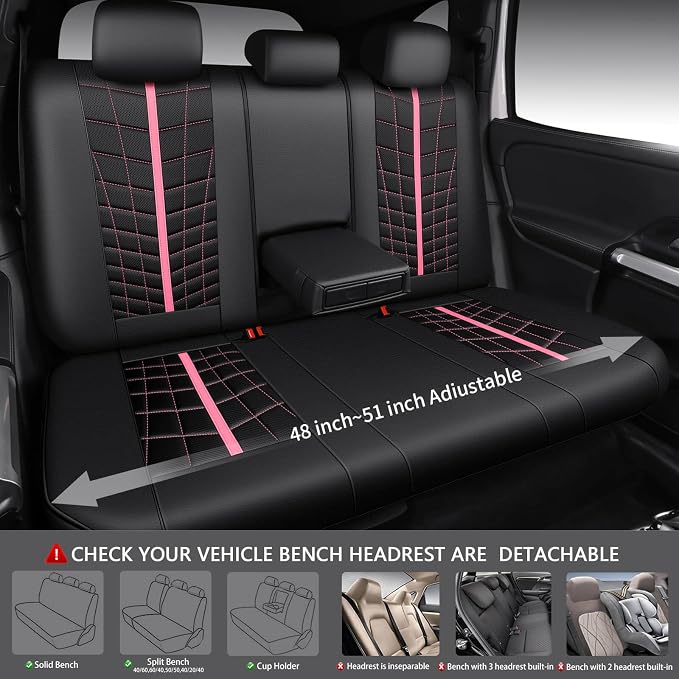 CAR PASS 3D Foam Mesh Leather Car Seat Covers Full Set, Breathable Premium Leather Seat Covers for Car,Anti Slip Universal Fit for Trucks Cars Sedans Vans SUVs, Airbag Compatible, Black Pink