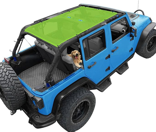 JK Sun Shade Top Compatible with Jeep Wrangler 4 Door 2007 to 2018 Sunshade Sunroof Bikini Cover Blocks UV Wind Noise Green Mesh for Full Length