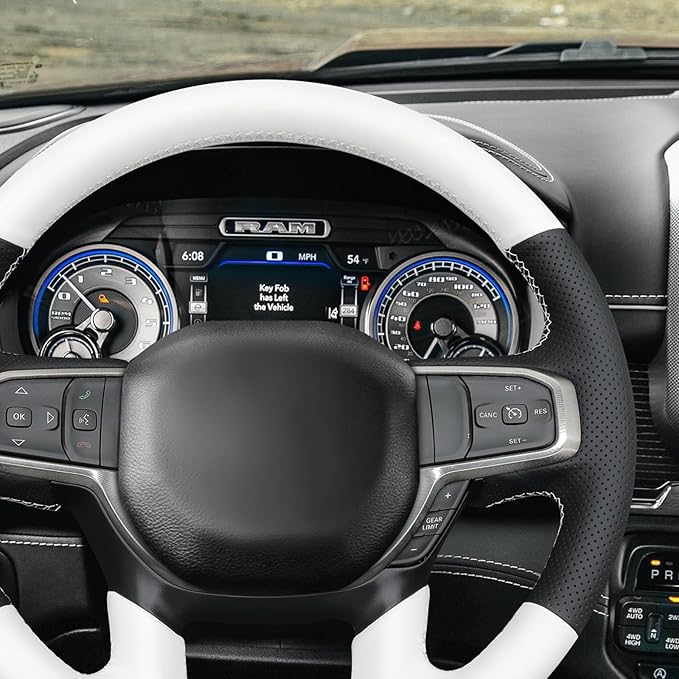 MEWANT Hand-Stitched Steering Wheel Cover Wrap for Dodge Ram 1500 2019-2023 Steering Wheel Accessories for Dodge Ram(Backsides Without Buttons)