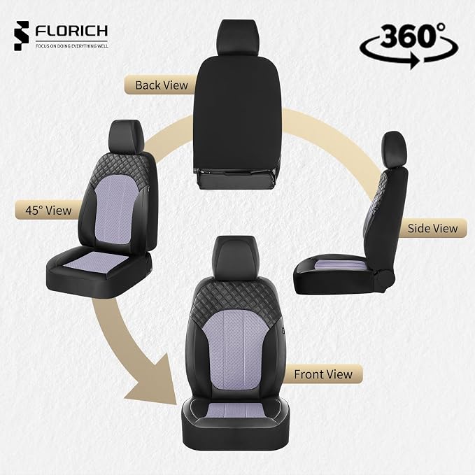 FLORICH Seat Cover Front and Rear Purple Car Seat Cover Mesh Leather Seat Covers Full Set Breathable Car Seats Cushion Protectors Spill-Proof Universal Fit for Most Car SUV Sedan Truck, Black&Purple