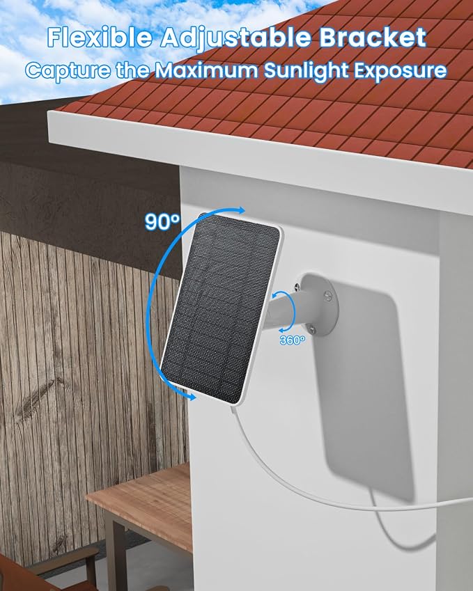 Solar Panel Charger Compatible with Arlo Essential 2K Outdoor(2nd Gen)/Essential XL Camera(2nd Gen)/Essential Spotlight, 5W Solar Panel with IP65 Waterproof 10ft Micro USB-C Cable & Wall Mount, 3 Pack