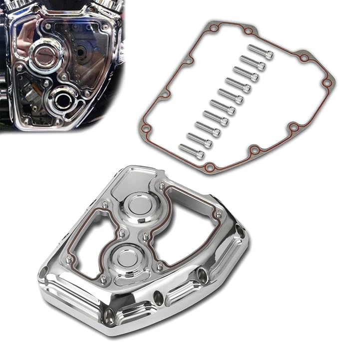 See Through Chrome Clarity Cam Cover for Harley-Davidson Twin Cam Engines Touring Street Glide Road King 2006-2016 Softail Fat Boy 2001-2017 Dyna Motorcycle CNC Machining cam Cover (All Chromed)