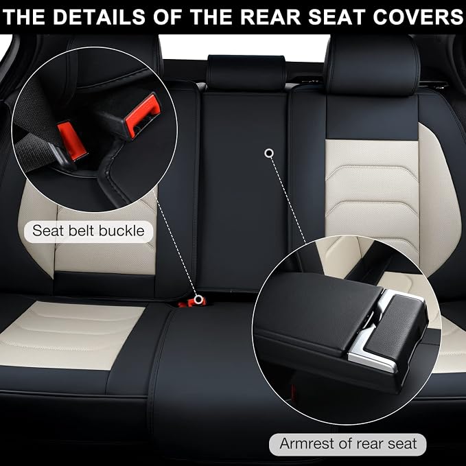 TIEHESYT Car Seat Covers Full Set, Breathable Nappa Leather Car Seat Cushions, Auto Interiors Universal Fit for Most Cars, Compatible Automotive Vehicles(Sedan/SUV/Van), Black & White