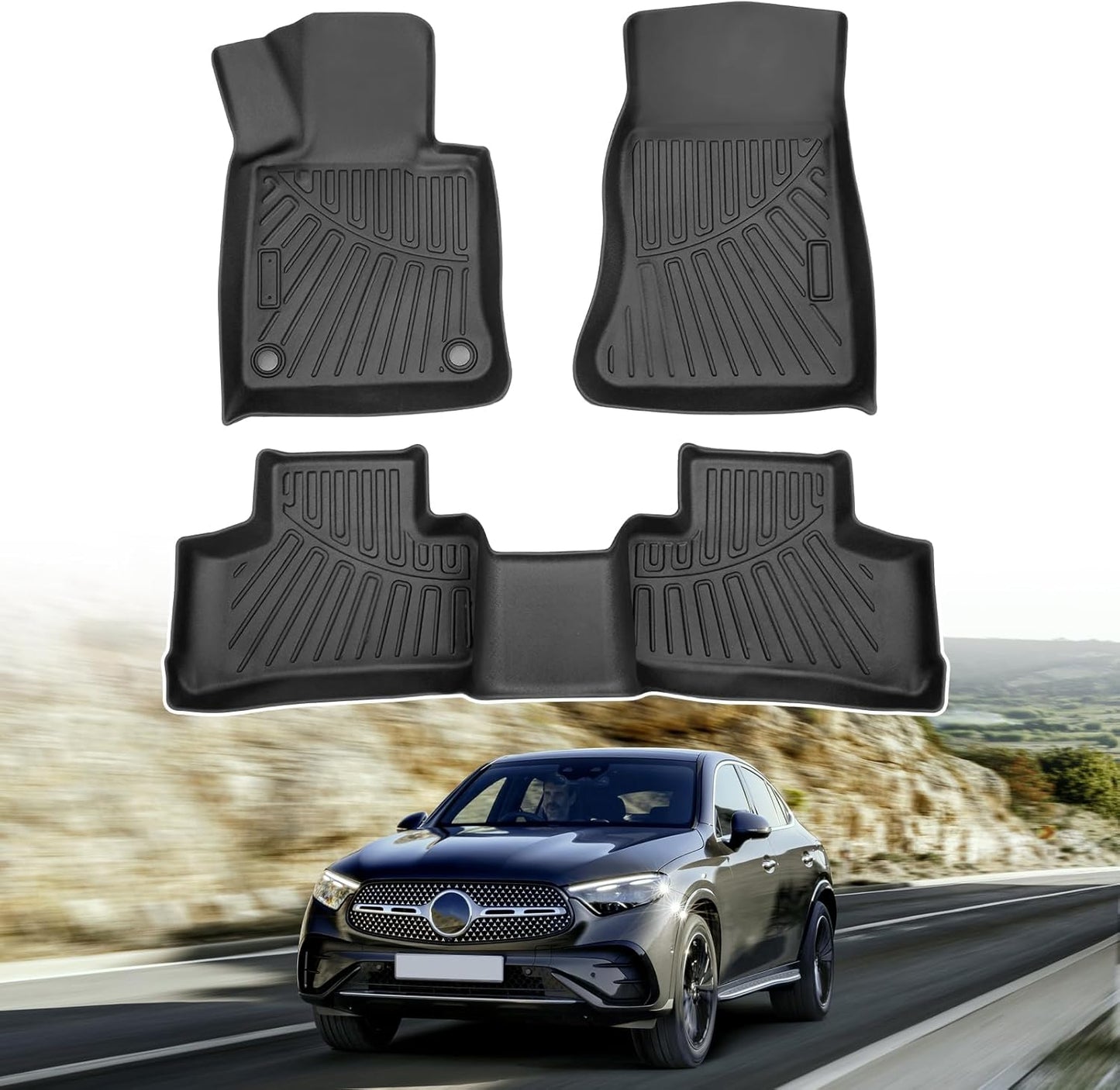 Powerty Floor Mats for 2023 2024 2025 Mercedes Benz GLC丨GLC 300丨GLC 350e丨4Matic Accessories All Weather Floor Liner 3D TPE 1st & 2nd Row Floor Mat Heavy-Duty Floor Liners