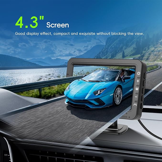 Backup Camera Car Rear View Camera for Car Truck 1080P IR Night Vision with Monitor 360° Adjustable Rear View Camera IP68 Waterproof, 4.3" Display for SUV