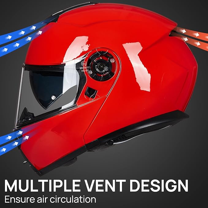 ILM Adult Motorcycle Modular Full Face Helmet Flip up Dual Visor DOT Approved Model 159(Red,Medium)