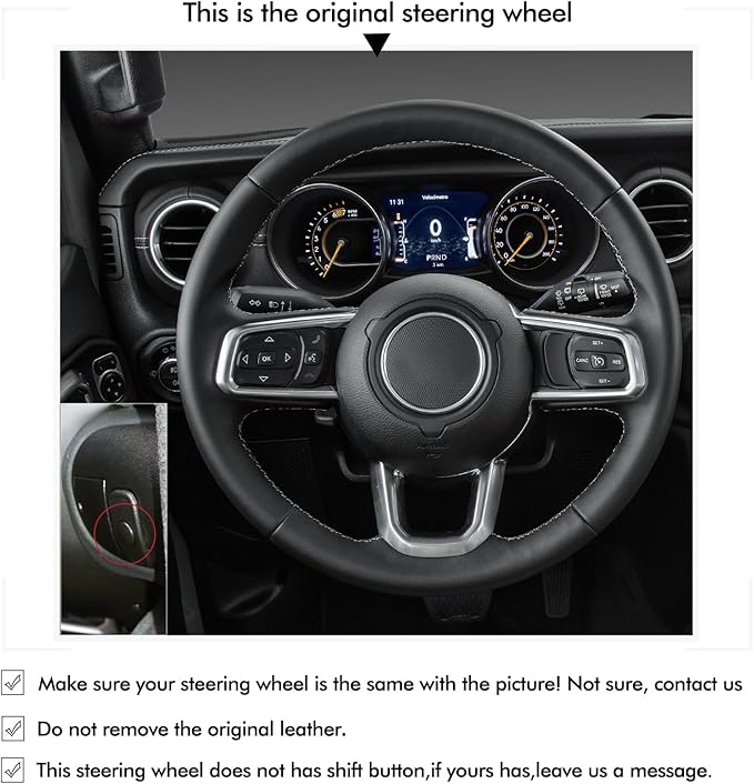 MEWANT Steering Wheel Cover for Jeep Gladiator (JT) 2020-2024 / Wrangler (JL) 2019-2024 / Wrangler Unlimited 2018-2023 Hand-Stitched Leather Car Steering Wrap for Jeep