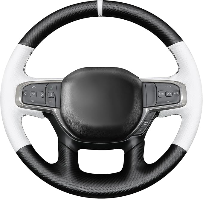 MEWANT Hand-Stitched Steering Wheel Cover Wrap for Dodge Ram 1500 2019-2023 Steering Wheel Accessories for Dodge Ram(Backsides Without Buttons)