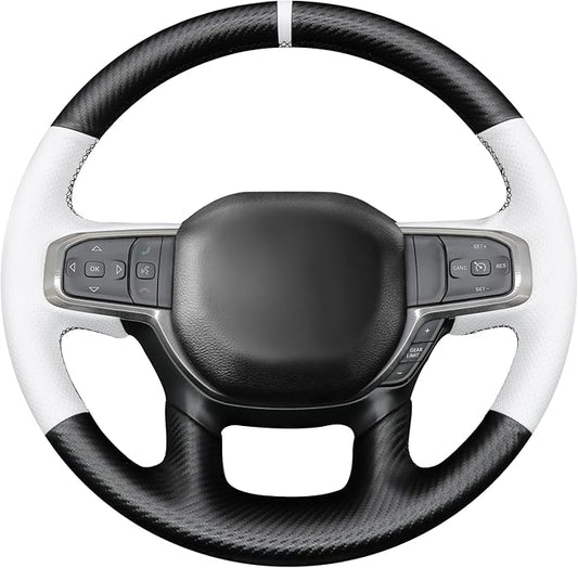 MEWANT Hand-Stitched Steering Wheel Cover Wrap for Dodge Ram 1500 2019-2023 Steering Wheel Accessories for Dodge Ram(Backsides Without Buttons)