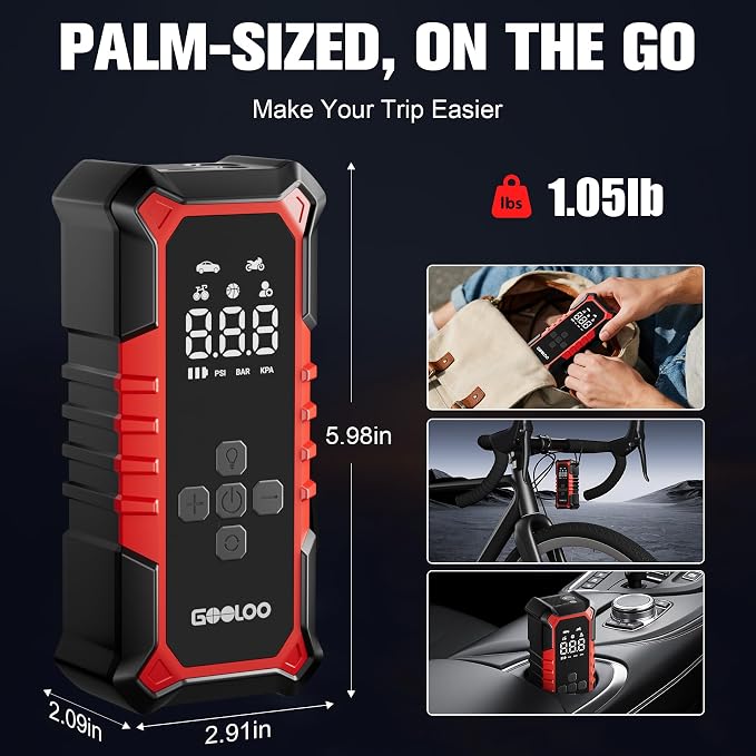 GOOLOO A6 Gear 160 PSI Tire Inflator Portable Air Compressor, 7500mAh Cordless Tire Inflator with Digital Pressure Gauge ＆LED Light, 3X Faster Air Pump for Car Tires, Bike,Balls, Auto Shut-Off