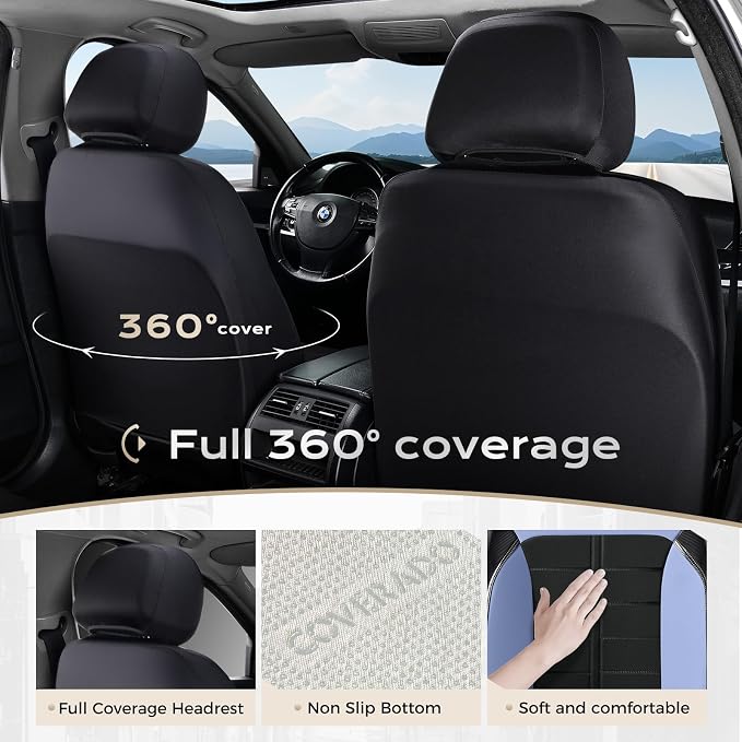 Coverado Leather Seat Covers Full Set Automotive Front and Back Seat Covers Waterproof Car Seat Cushion Protector Universal Fit for Most Cars SUV Trucks, Blue&Black