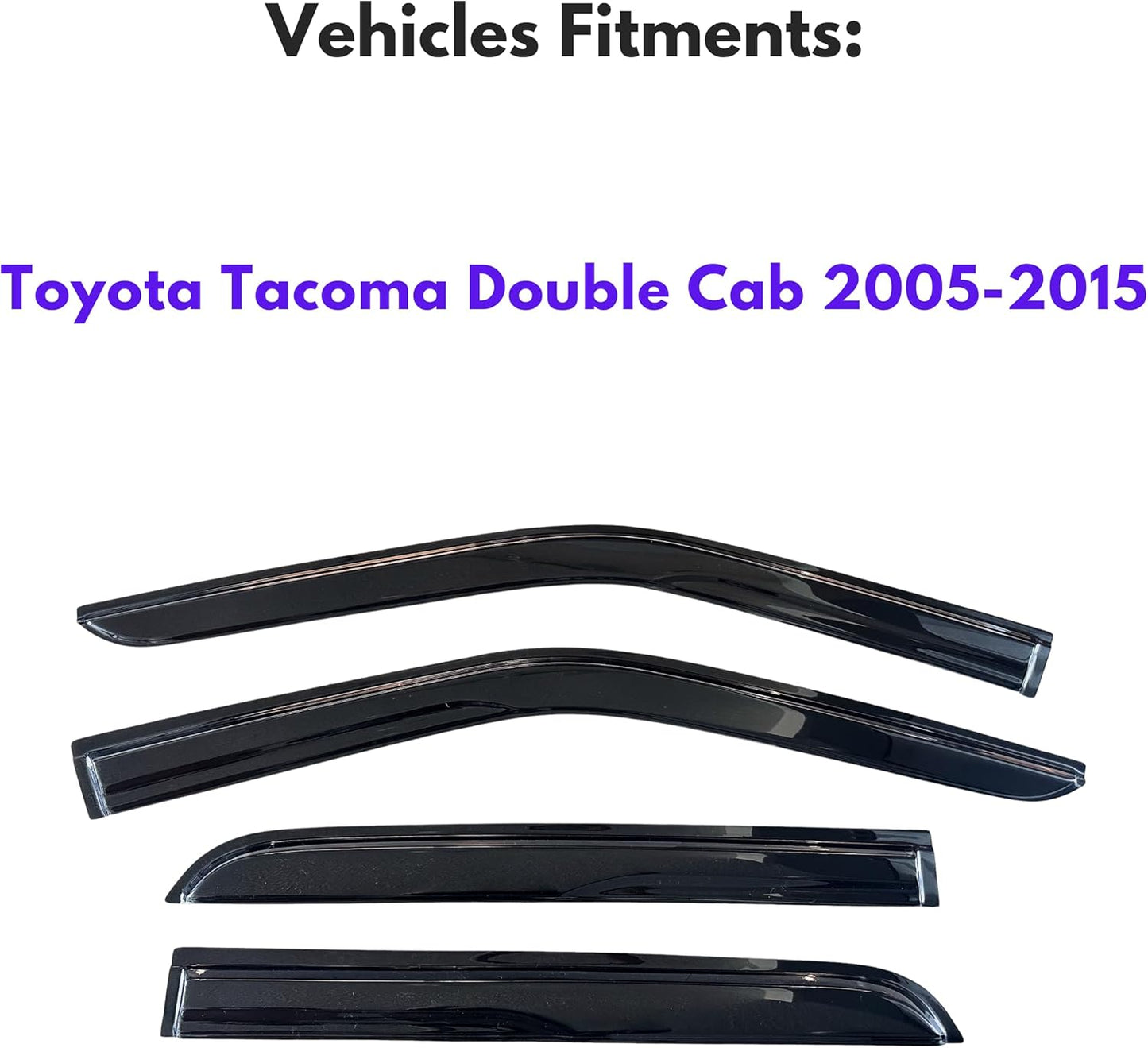 KPY Window Visor Compatible with 2005-2015 Toyota Tacoma Double Cab, 4PC Rain Guard Side Vent Deflectors Tape-On Mugen Style, 2005 2006 2007 2008 2009 2010 2011 2012 2013 2014 2015 (Double Cab Only)