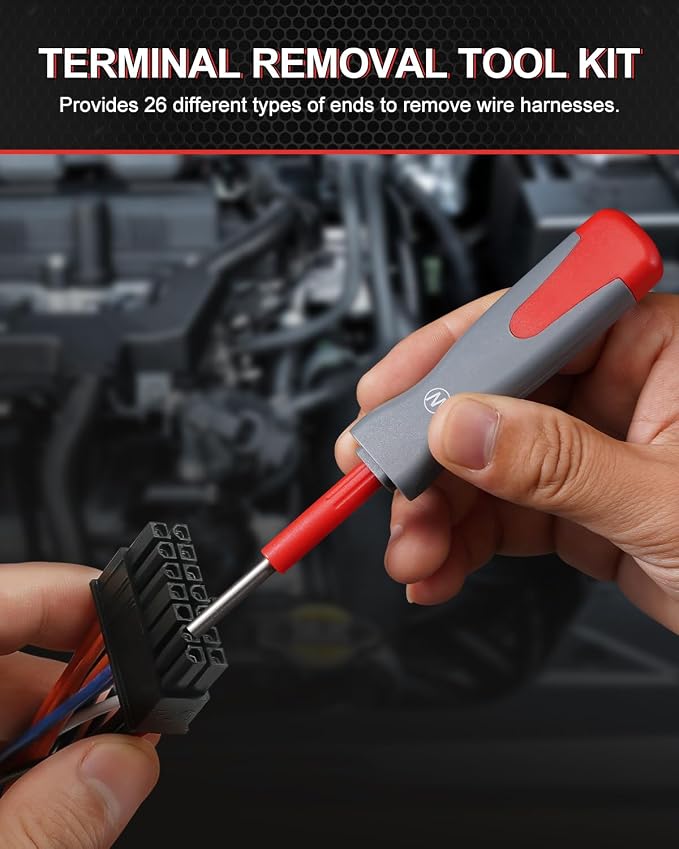 DAYDOOR Terminal Removal Tool Kit, 26 Pcs Depinning Tool Pin Removal Tool Kit, Connector Pin Removal Tool, Pin Extractor Tool Kit for Automotive Car Universal Vehicle Wire Harness（Red）