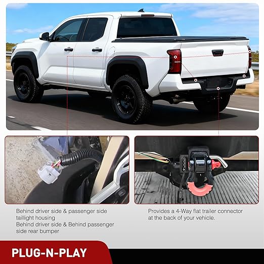 Nilight 4 Pin Trailer Wiring Harness Kit 55513 Compatible with Toyota 2005 2006 2007 2008 2009 2010 2011 2012 2013 2014 2015 Tacoma 2008-2012 Hilux 1993 1994 1995 1996 1997 1998 T100 Tow Hitch