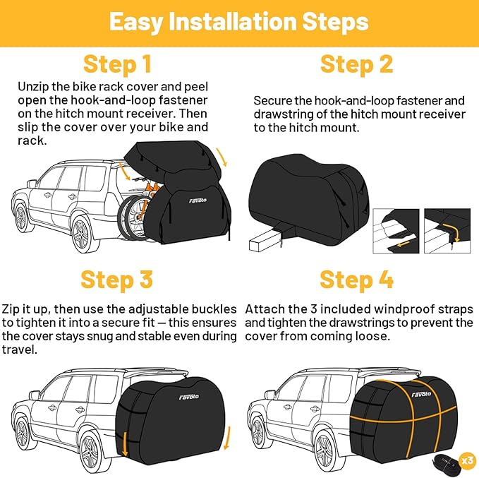 Favoto Bike Cover for Transport 2 Bikes - Waterproof Outdoor Bicycle Cover on Rear Bike Rack, 600D Thicken Oxford Heavy Duty Bike Rack Covers for 2 Bikes on Hitch Travel Storage