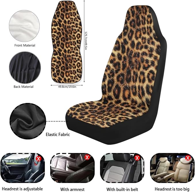 Brown Leopard Print 11 Pack Car Seat Covers Full Set Car Front Seat Cover Auto Seat Belt Cover Rear View Mirror Cover Steering Wheel Cover for Car SUV Seat Protector