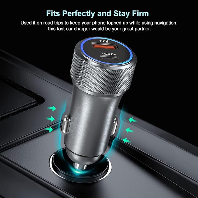 36W USB C Car Charger with 60W USB Type C Coiled Cable PD&QC 3.0 Fast Charging Cigarette Lighter USB Charger for iPhone, Galaxy, Pixel Devices