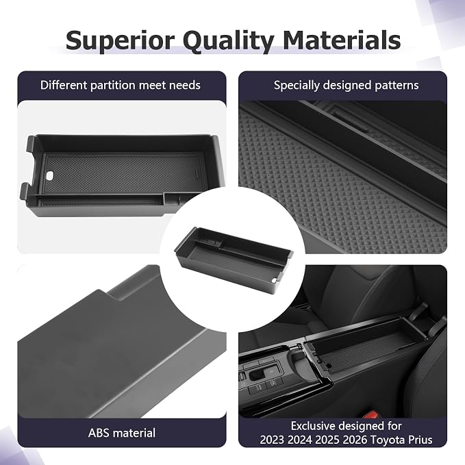 LUWU 2025 2026 Prius Center Console Organizer for 2023 2024 2025 2026 Toyota Prius LE/XLE/Limited/Nightshade Accessories Armrest Console Storage Box Glove Organizer Tray ABS Material (Black)