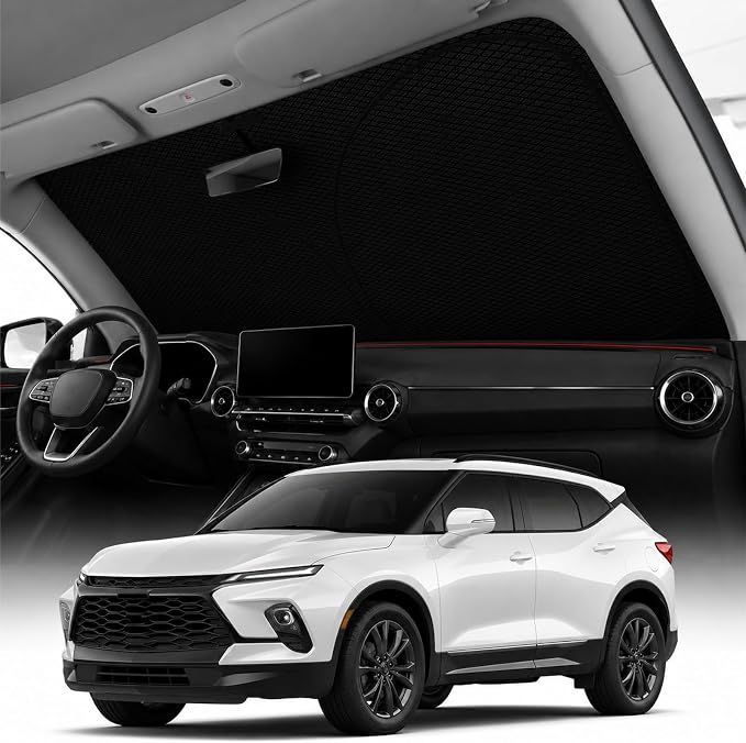 REEVAA 2026 3rd Pro Windshield Sunshade for 2021-2026 Chevrolet Blazer | Dual-Layer Heat & Sun Defense, OEM Design | Foldable Sun Shade Car Accessories with Storage Bag