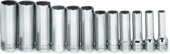 Williams JHWMSBD12HRC SUPERTORQUE 12-Piece 3/8-Inch Drive Deep Metric 6 Point Socket Set (Range: 8mm - 19mm), High-Polished Chrome Finish, Designed for Maximum Engagement on 6-Point Fasteners