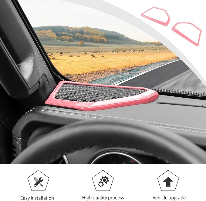 JWWY for Jeep JL Speaker Audio Player Trim Top & A Pillar Cover Trim for 2024-2025 Jeep Wrangler JL JLU & Gladiator JT 4xe Interior Accessories ABS 4PCS Pink