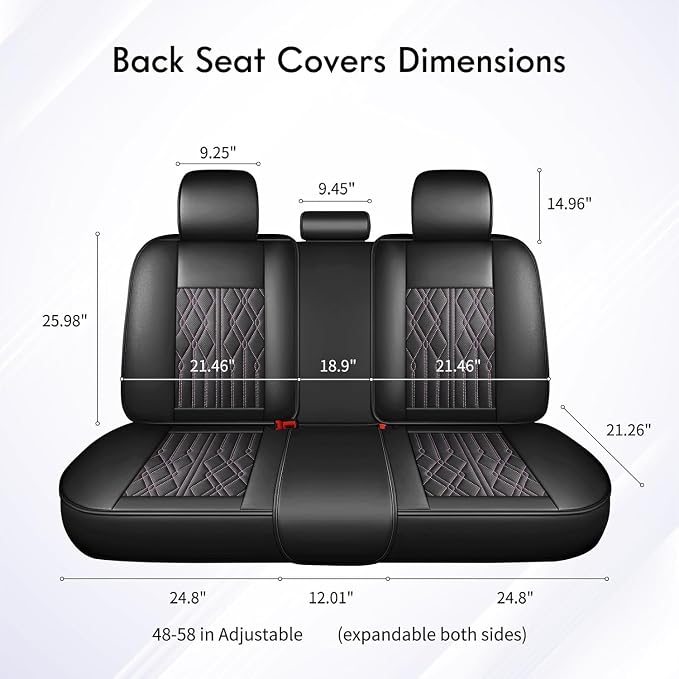 Huidasource Back Seat Covers for Car, Waterproof Universal Fit Rear Seat Covers Split Bench Car Seat Covers, 60/40 Seat Cover for Most Sedan SUV Pickup Truck (Back Row/Black&Red Line)