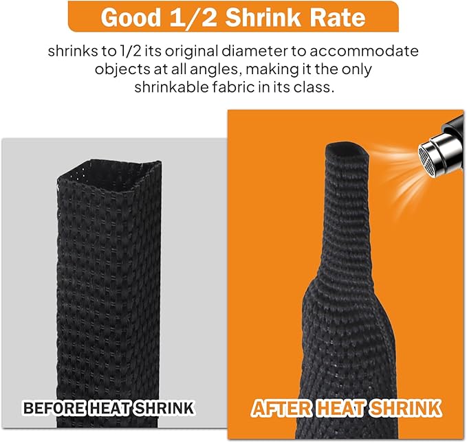 50% Woven Wire Loom Heat Shrink Braided Sleeving Shrinkable Fabric Cable Sleeve Braid Hose Covering Protection for Automotive Wire/Harness/Sheath(1"-42ft)