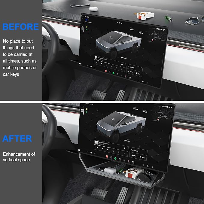 ELECFRESH Center Console Organizer Under Screen Storage Box for 2024 2025 2026Tesla Cybertruck Accessories, Dashboard Hidden Tray for Cybertruck (A)