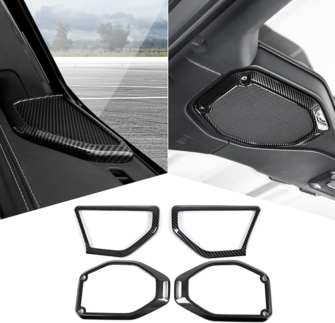 A Pillar Speaker Trim Cover & Roof Speaker Audio Trim Cover Ring Kit Decoration Interior Accessories for Jeep Wrangler JL JLU & Gladiator JT 2018-2022,Carbon Fiber Grain