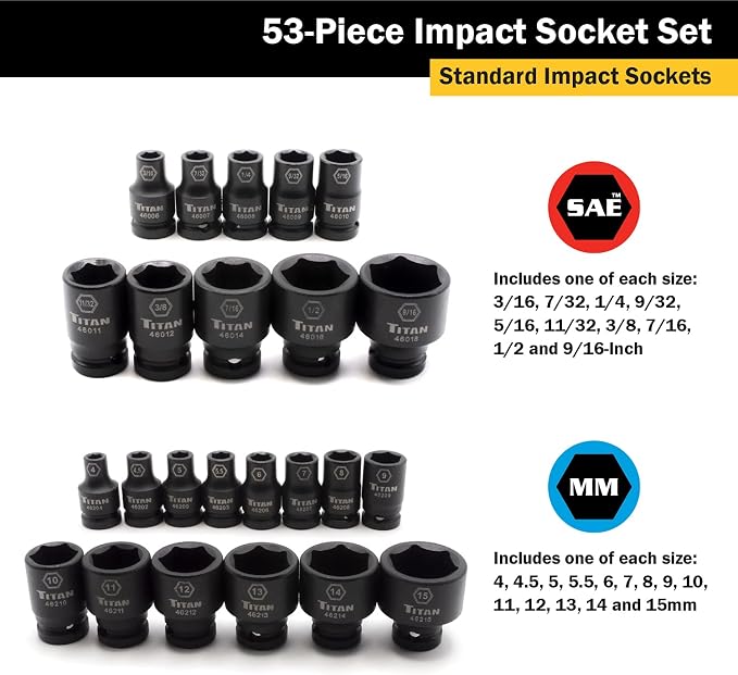 Titan 46053 1/4-Inch Drive SAE & Metric Impact Socket Set