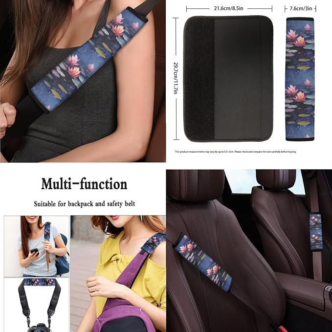 Monet Water Lily Print 13 pcs Full Set Car Accessories Oil Painting Lotus Floral Front Rear Seat Protection Universal for SUV Truck Vans Sedans