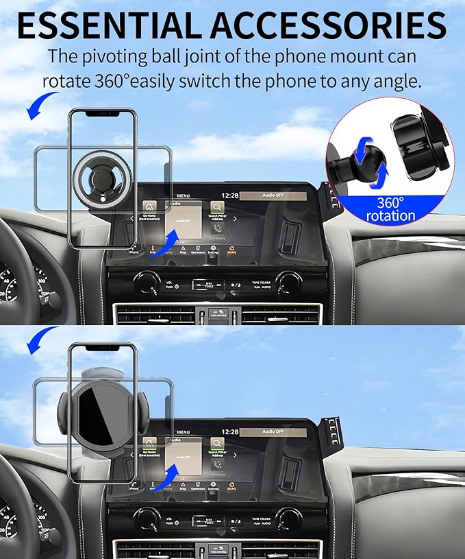 Magnetic Car Phone Mount for Nissan Armada 2021 2022 2023 2024 Accessories, for MagSafe Strong Magnets Cell Phone Holder 12.3-Inch Touch Screen Cradles, with Portable Phone Gripper