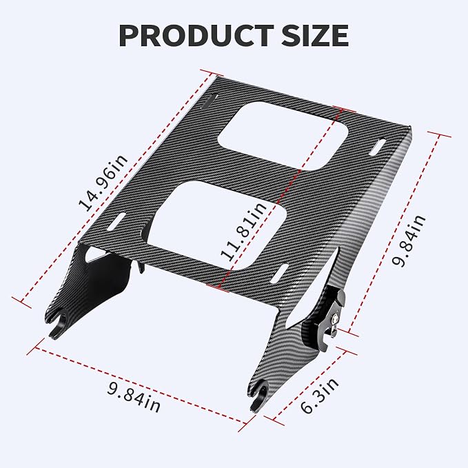 Black Carbon Fiber Pattern Detachable Tour Pack Mount Bracket Luggage Rack for Harley Touring Street Road Electra Glide Road King 2014-2026