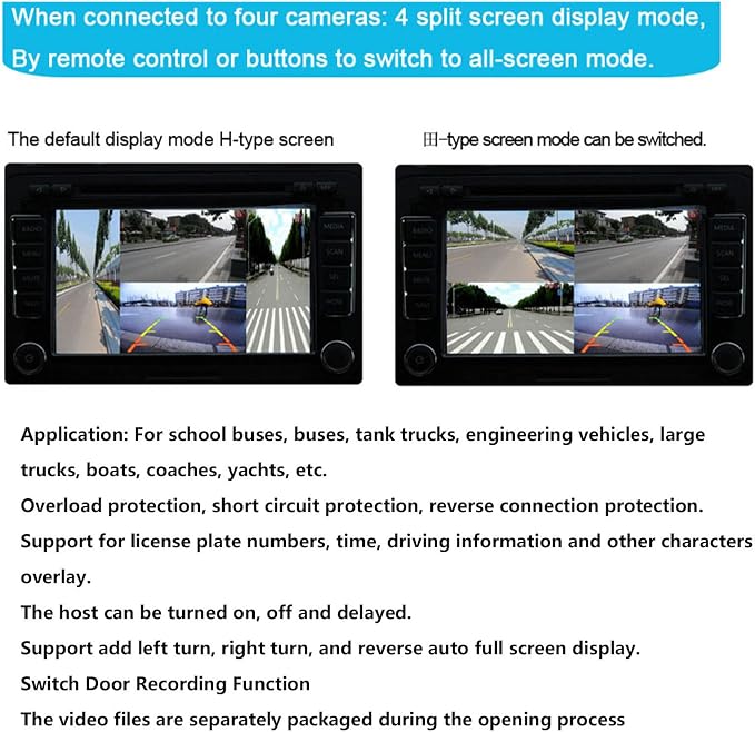Rearview Camera Control Box, 4 Channel Video Splitter 1080P AHD DC12V 24V Camera Video Screen Switch for RV Truck Bus Trailer