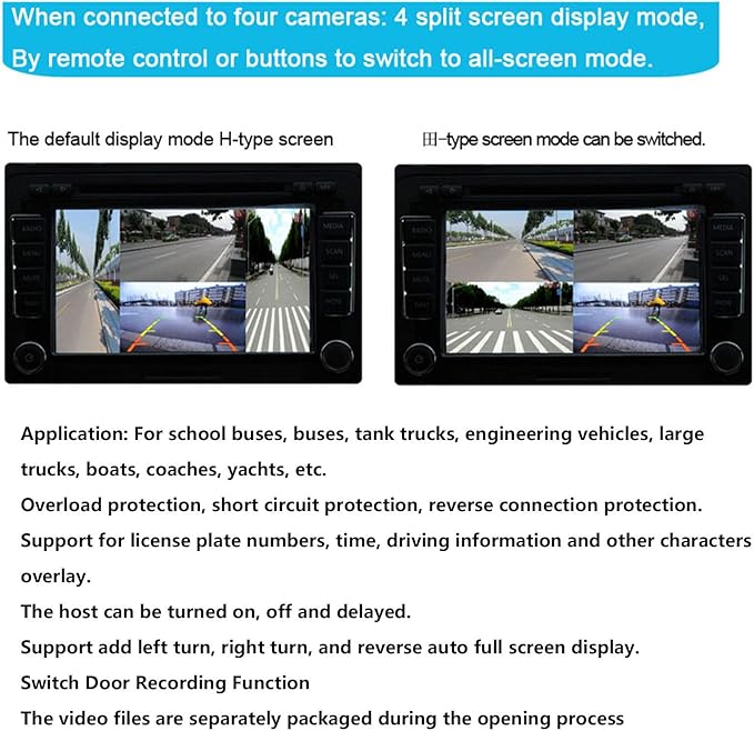 4 Channel Video Splitter, Parking Camera Video Switch 1080P AHD DC12V 24V Camera Video Screen Switch for RV Truck Bus Trailer