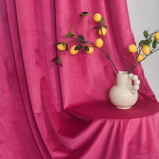 Roslynwood Luxury Soft Berry Velvet Curtains 63 inches Long Back Tab Thermal Insulated Blackout Window Drapes for Living Room/Bedroom/Dining Room, W52 x L63, 2 Panels