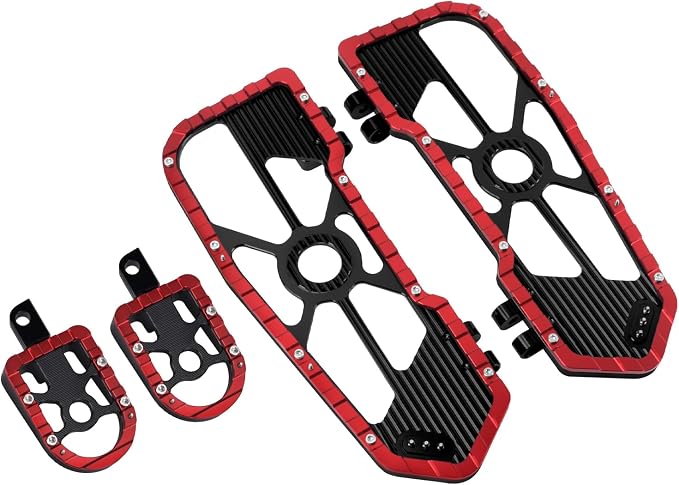 Motorcycle Floorboards Driver Passenger Footboards Wide Foot Pegs Board Pedal Compatible with Touring Electra Road Street Glide Softail Road King Red Edge