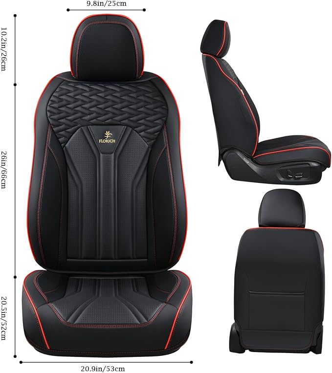 FLORICH Seat Covers for Cars, Waterproof Seat Covers, Leather Car Seat Covers 2 Pack, Universal Seat Cushion Protector for Most Cars Trucks SUV-Black&Red Line