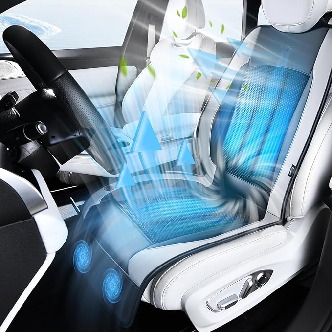Upgraded Cooling Car Seat Cover Front Seat with Blowing&Suction, 12V-24V Ventilated Car Seat Cushion with 2 Turbo Fans, 3-Speed Adjustable Universal Fit Breathable Car Cushion for Summer Driving-Gray