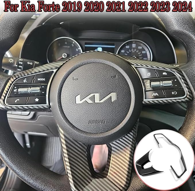 MUXEE 3Pcs Steering Wheel Cover Trims Interior Decaration Sticker for Kia Forte Cerato K3 2019 2020 2021 2022 2023 2024 - ABS Carbon Fiber Sport Interior Accessories(NOT FIT GT and GT Line Models)