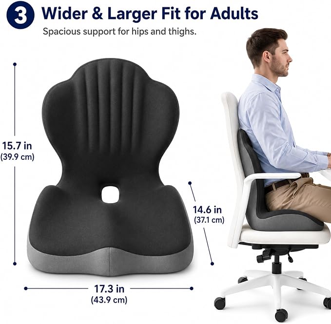 Seat Cushion With Lumbar Support, Extra Thick High Density Ergonomic Seat Cushion For Office Chair And Car Seat, Non-Flattening Memory Foam With Tailbone Pressure Relief And Back Support (Dark Grey)