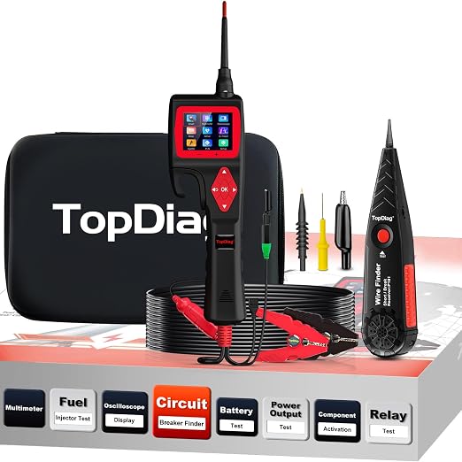 TopDiag P200 Power Circuit Probe Kit - Automotive Circuit Tester with 2024 Online Update, 9~30V Voltage Range, Multimeter, Relay Test, Fuel Injector Tester, Activating Component, Oscilloscope Mode