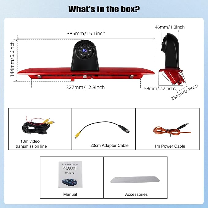 Brake Light Backup Camera for Ford Transit 2014-2018, 140° Wide Angle Wired Rear View Camera with IP67 Waterproof, Night Vision, 720P HD, PAL Signal, Parking Assist for Van Truck