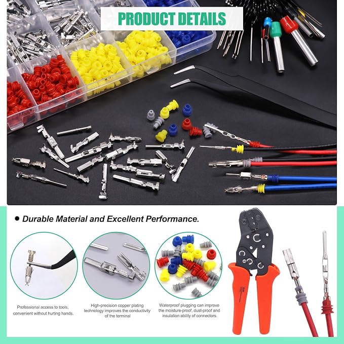Twidec/800PCS Car Electrical Wire Terminal 21Type 1/1.5/1.8/2.2/2.8/3.5mm Auto Electric Connector Pins Terminal Non-Insulated Plug Removal Male Female Crimp Pins with Crimping Pliers