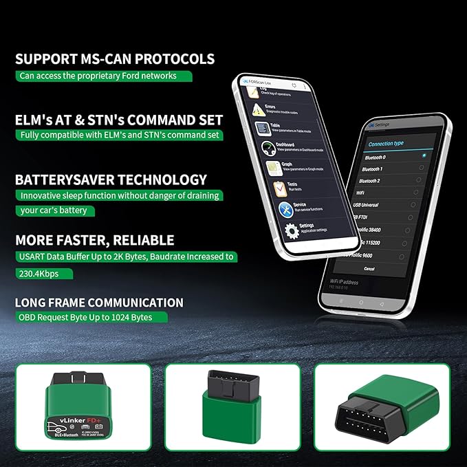 VGATE vLinker FD+ OBDII Scanner OBD2 Bluetooth Automotive Scanner Diagnostic Tool for iOS, Android & Windows, Code Reader and Reset for Car Truck Check Engine Code Read and Clear & Scan Tools
