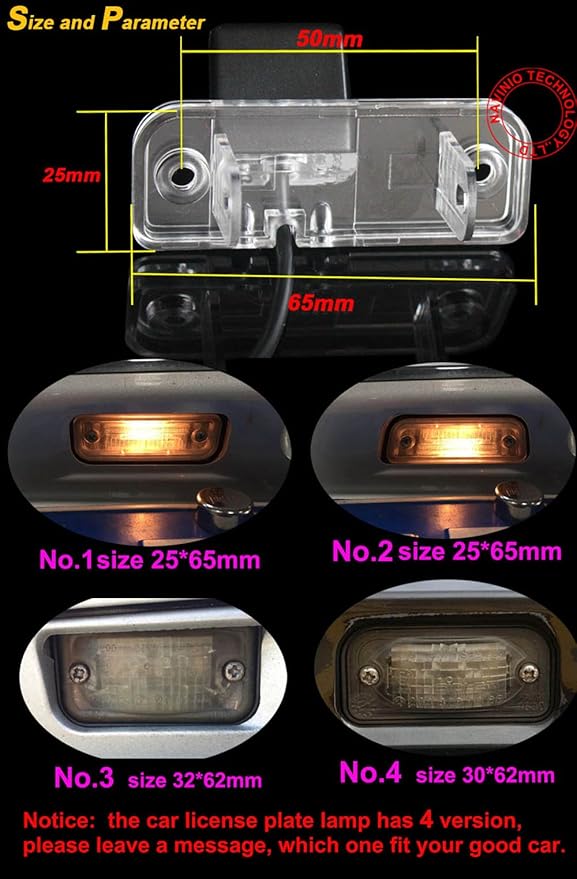 Waterproof Backup Camera Color Car Rear View Camera 170 Degree Viewing Angle License Plate with Night Vision for Mercedes C E CLS class W203 W211 W219 W209 (No. 4 size 30*62mm Up round Edge)