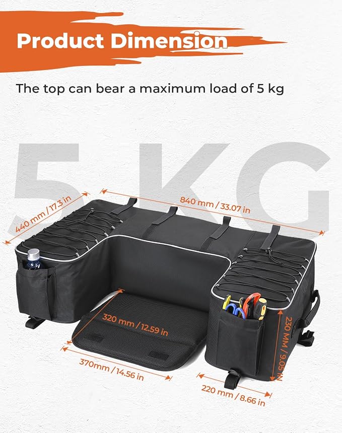 KEMIMOTO Upgraded ATV Storage Bags, 55L ATV Rear Seat Storage Bag Water-Resistant Four Wheeler Gear Bag Back Seat with Built-In Frame, Removable Cushion for Passenger